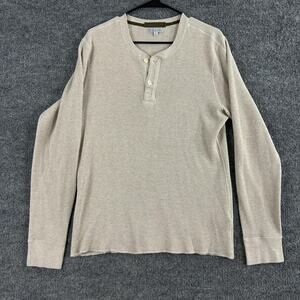 Wallace & Barnes Shirt Mens Large Waffle Knit Thermal Henley Beige Long Sleeve